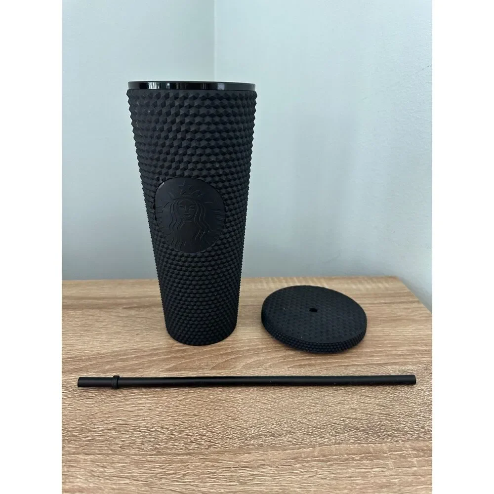 Starbucks 2021 Black Matte Studded Venti Tumbler Cold Cup 24oz Goth Drinkware